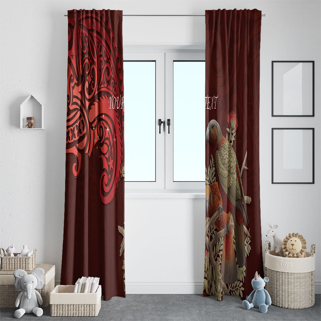 New Zealand Kaka Bird Personalised Window Curtain Pohutukawa Matariki Maori Pattern LT22 - Polynesian Pride