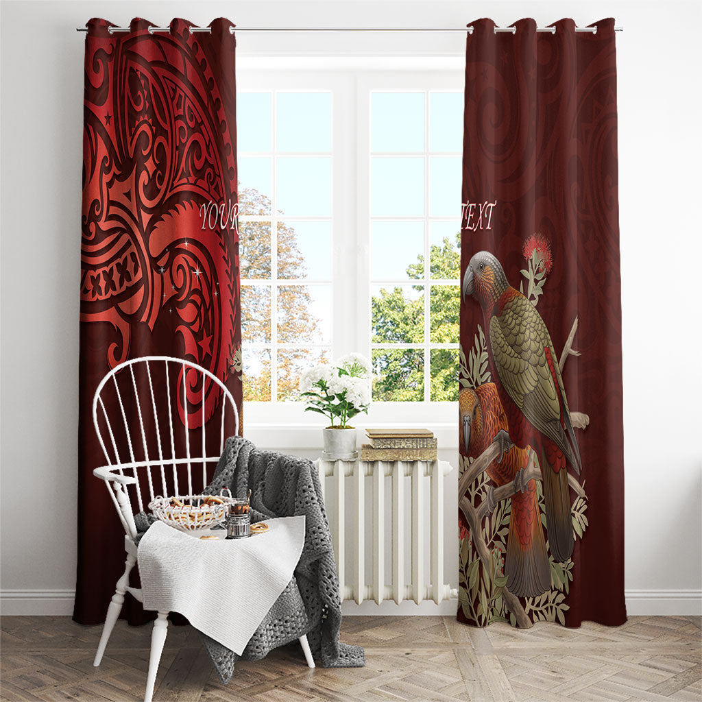 New Zealand Kaka Bird Personalised Window Curtain Pohutukawa Matariki Maori Pattern LT22 - Polynesian Pride