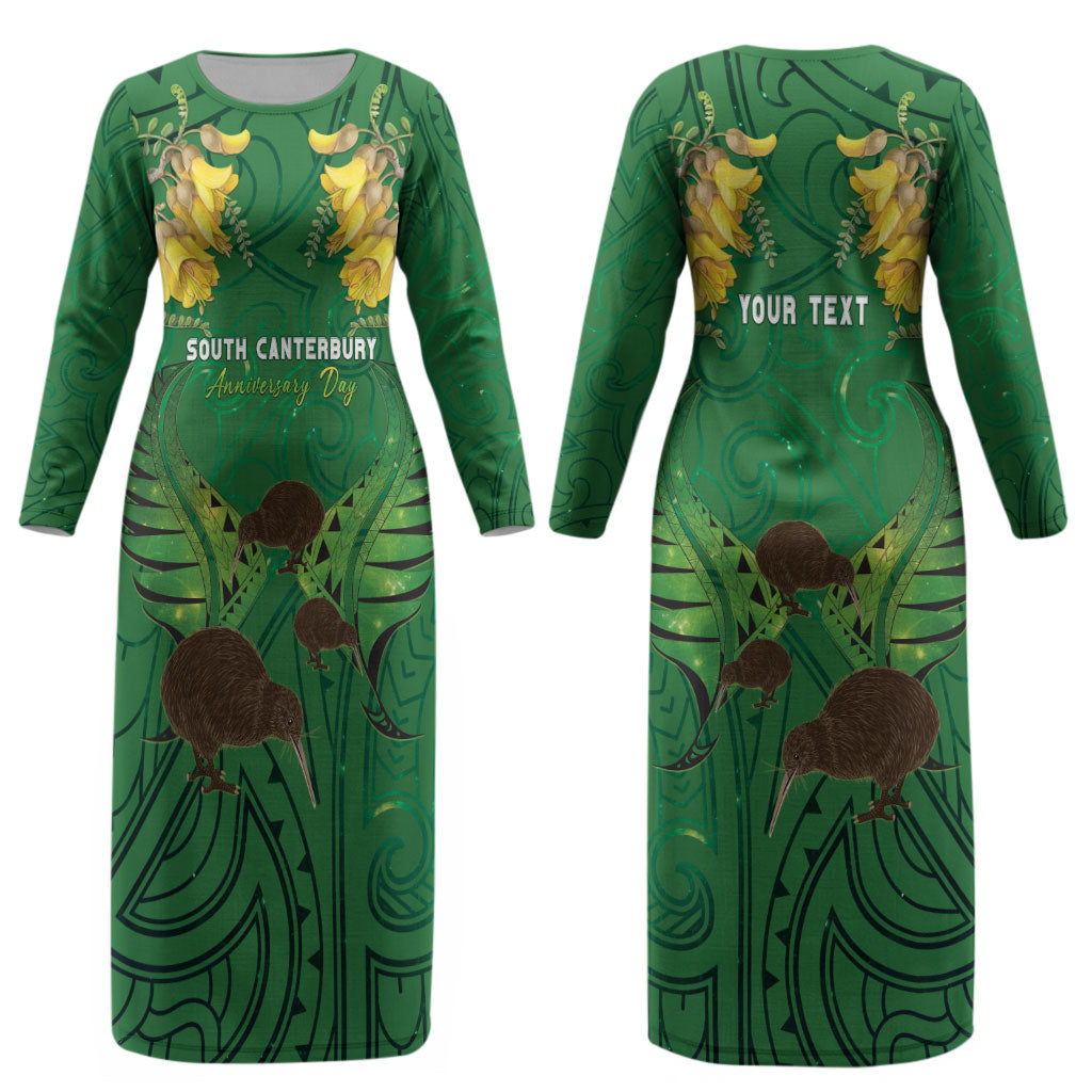 Personalised South Canterbury Anniversary Day Couples Matching Long Sleeve Bodycon Dress and Hawaiian Shirt Kiwi Kowhai Silver Fern Maori Pattern LT22 - Polynesian Pride