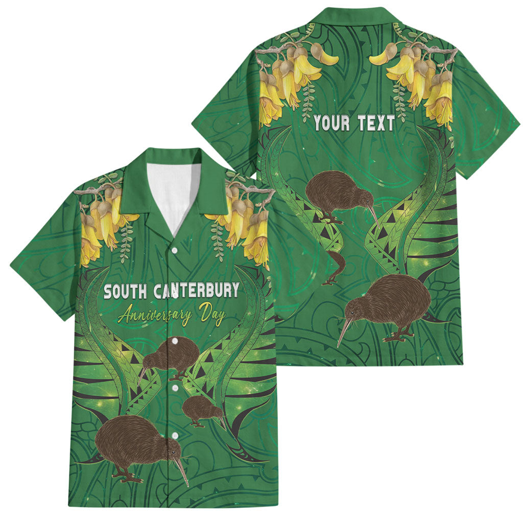 Personalised South Canterbury Anniversary Day Family Matching Off The Shoulder Long Sleeve Dress and Hawaiian Shirt Kiwi Kowhai Silver Fern Maori Pattern LT22 Dad's Shirt - Short Sleeve Green - Polynesian Pride