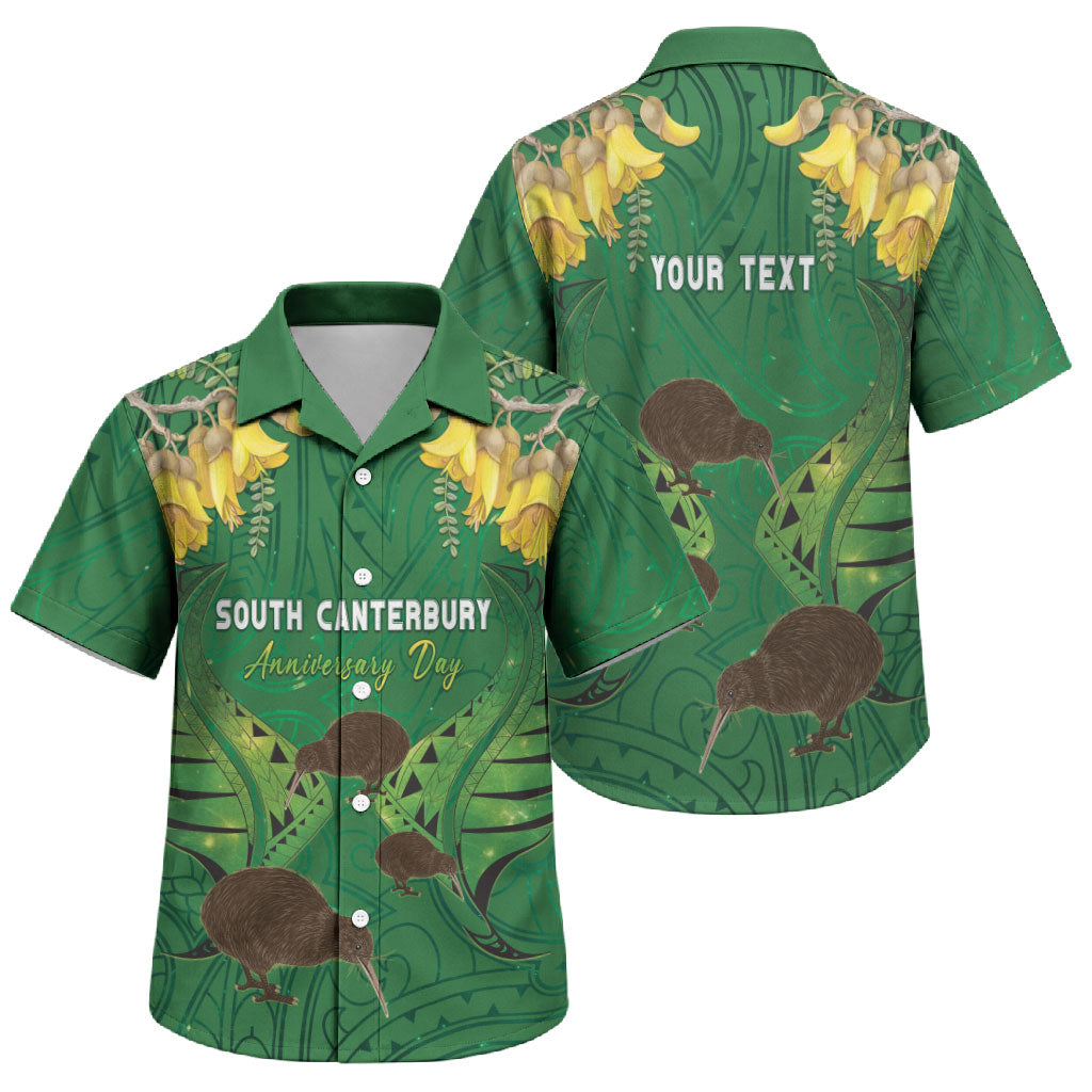 Personalised South Canterbury Anniversary Day Family Matching Off Shoulder Maxi Dress and Hawaiian Shirt Kiwi Kowhai Silver Fern Maori Pattern LT22 Son's Shirt Green - Polynesian Pride