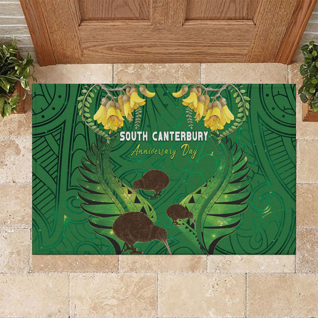 South Canterbury Anniversary Day Rubber Doormat Kiwi Kowhai Silver Fern Maori Pattern