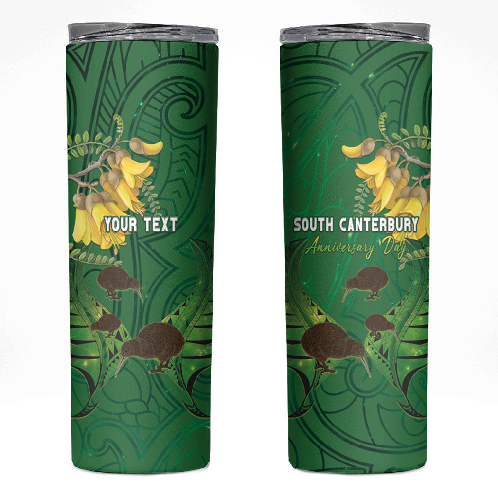 Personalised South Canterbury Anniversary Day Skinny Tumbler Kiwi Kowhai Silver Fern Maori Pattern
