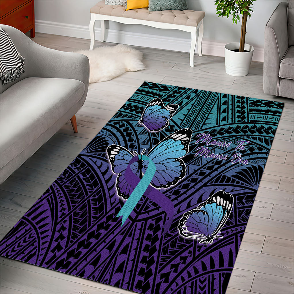 New Zealand Suicide Prevention Month Area Rug Maori Mauri Tu Mauri Ora Polynesian Pattern LT22 - Polynesian Pride