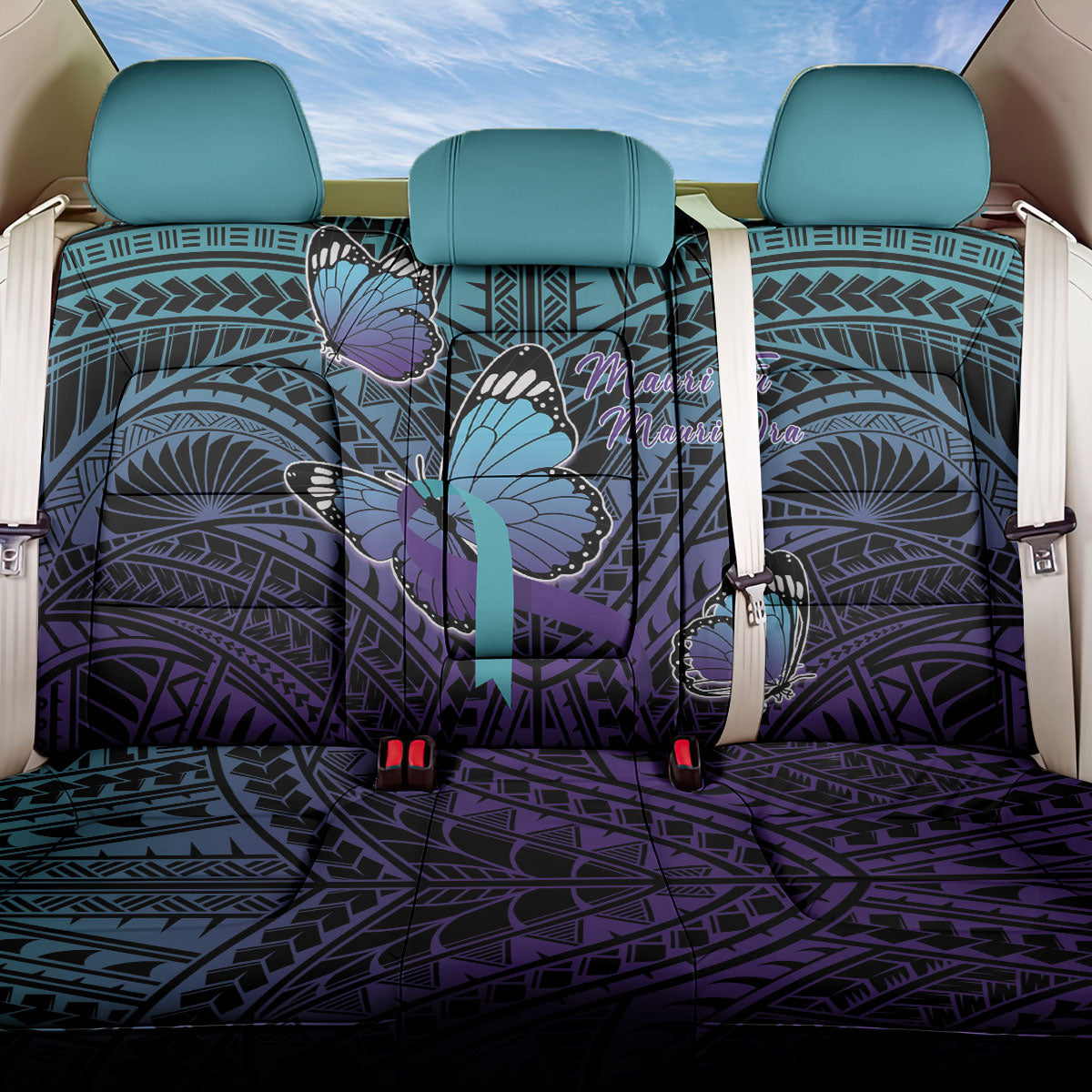 New Zealand Suicide Prevention Month Back Car Seat Cover Maori Mauri Tu Mauri Ora Polynesian Pattern LT22 One Size Teal - Polynesian Pride