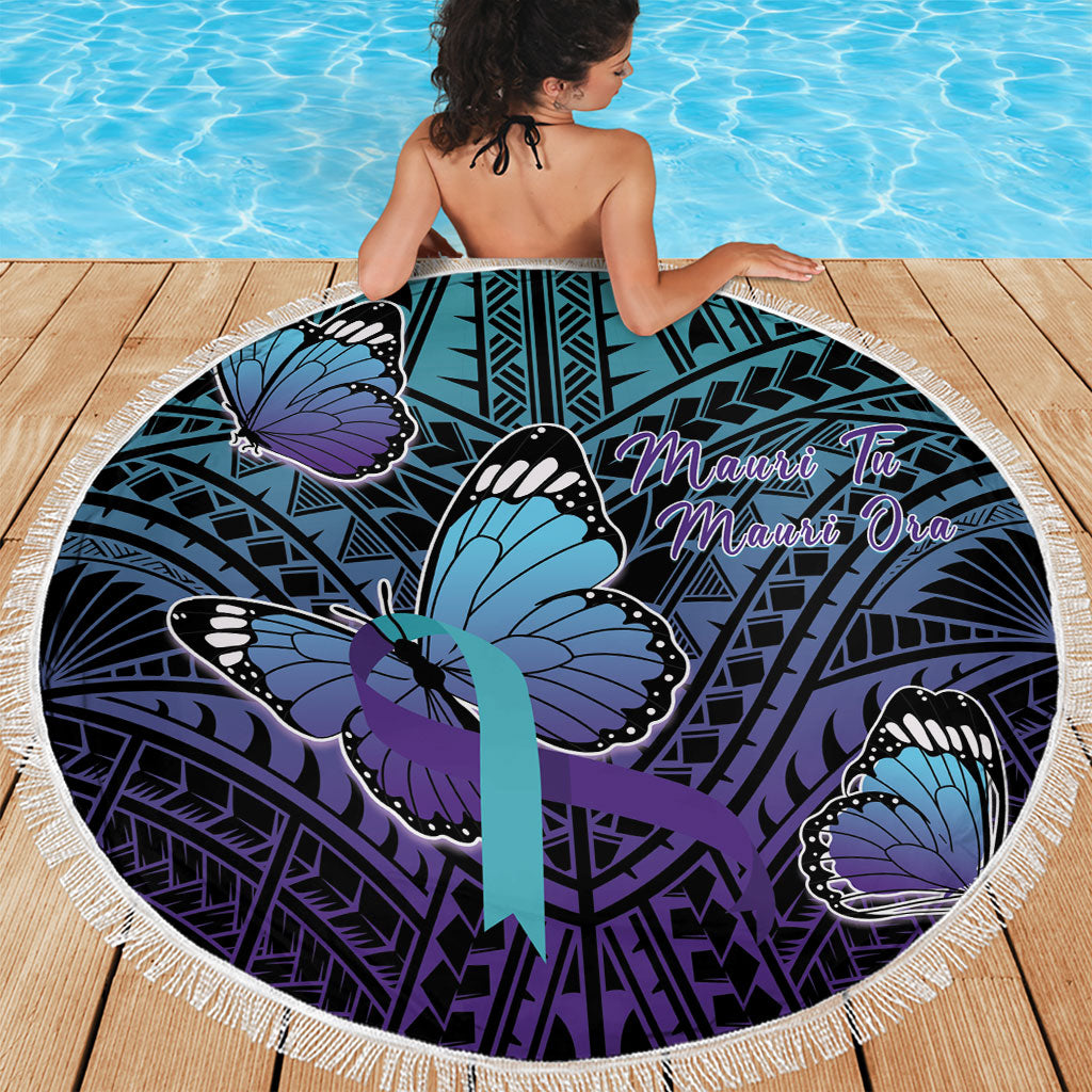 New Zealand Suicide Prevention Month Beach Blanket Maori Mauri Tu Mauri Ora Polynesian Pattern LT22 - Polynesian Pride