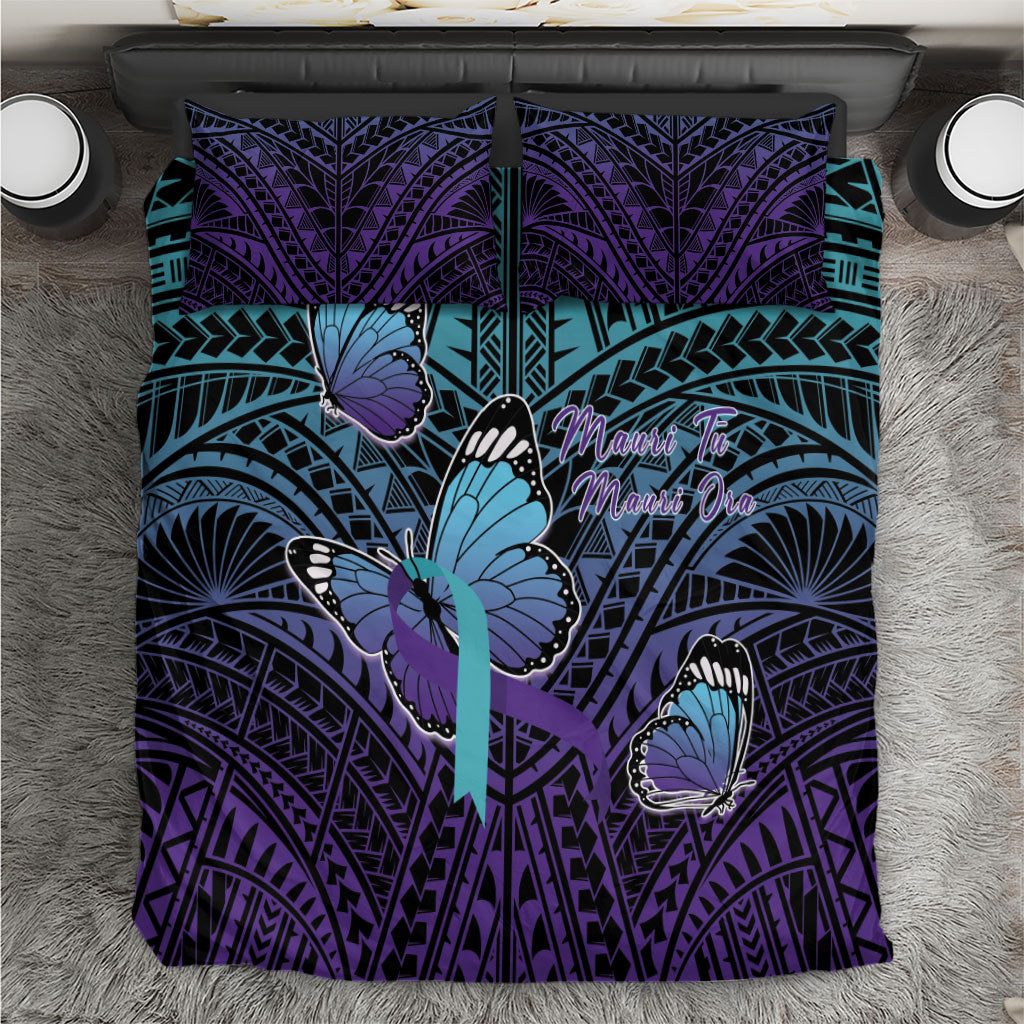 New Zealand Suicide Prevention Month Bedding Set Maori Mauri Tu Mauri Ora Polynesian Pattern