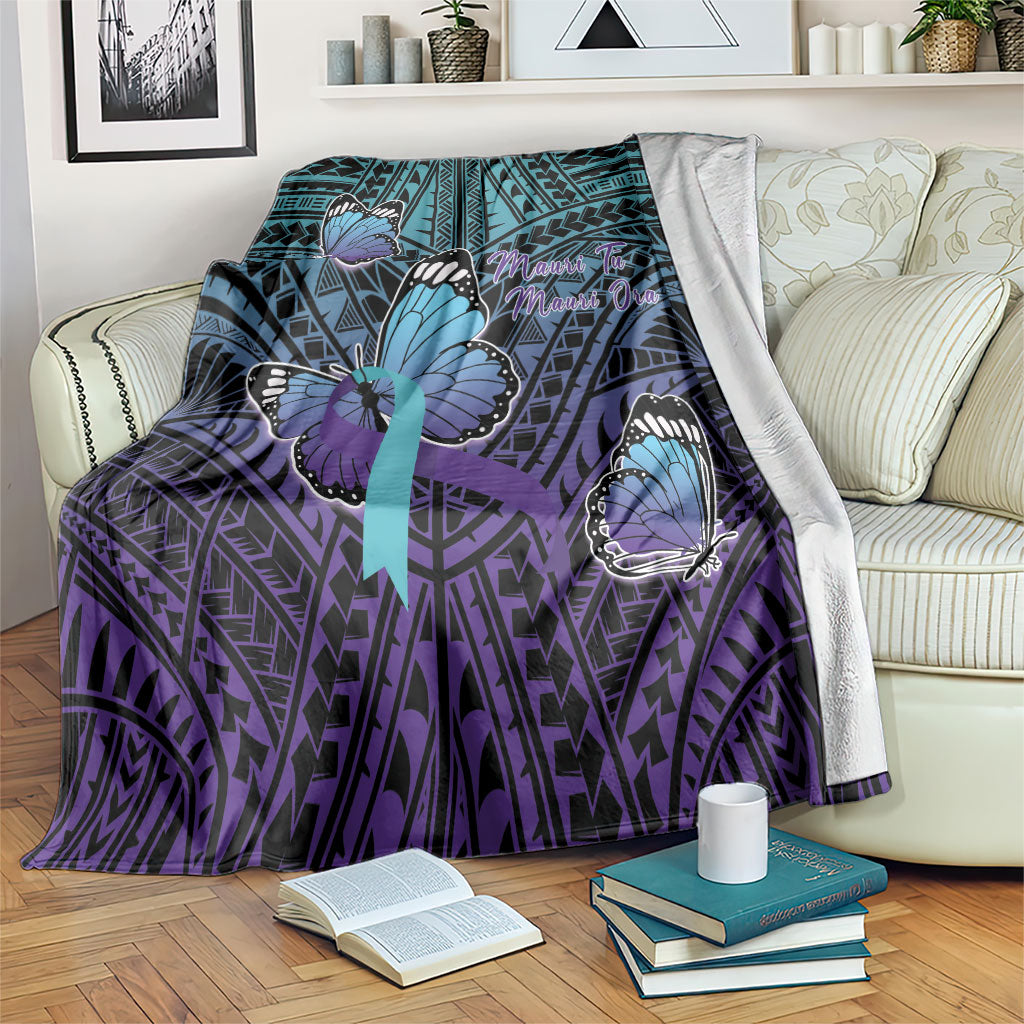 New Zealand Suicide Prevention Month Blanket Maori Mauri Tu Mauri Ora Polynesian Pattern LT22 Teal - Polynesian Pride