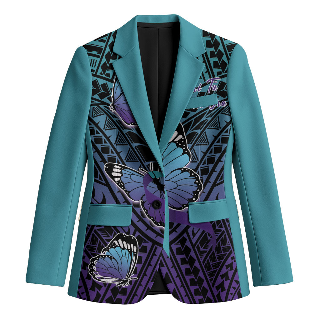 Personalised New Zealand Suicide Prevention Month Blazer Maori Mauri Tu Mauri Ora Polynesian Pattern LT22 Unisex Teal - Polynesian Pride