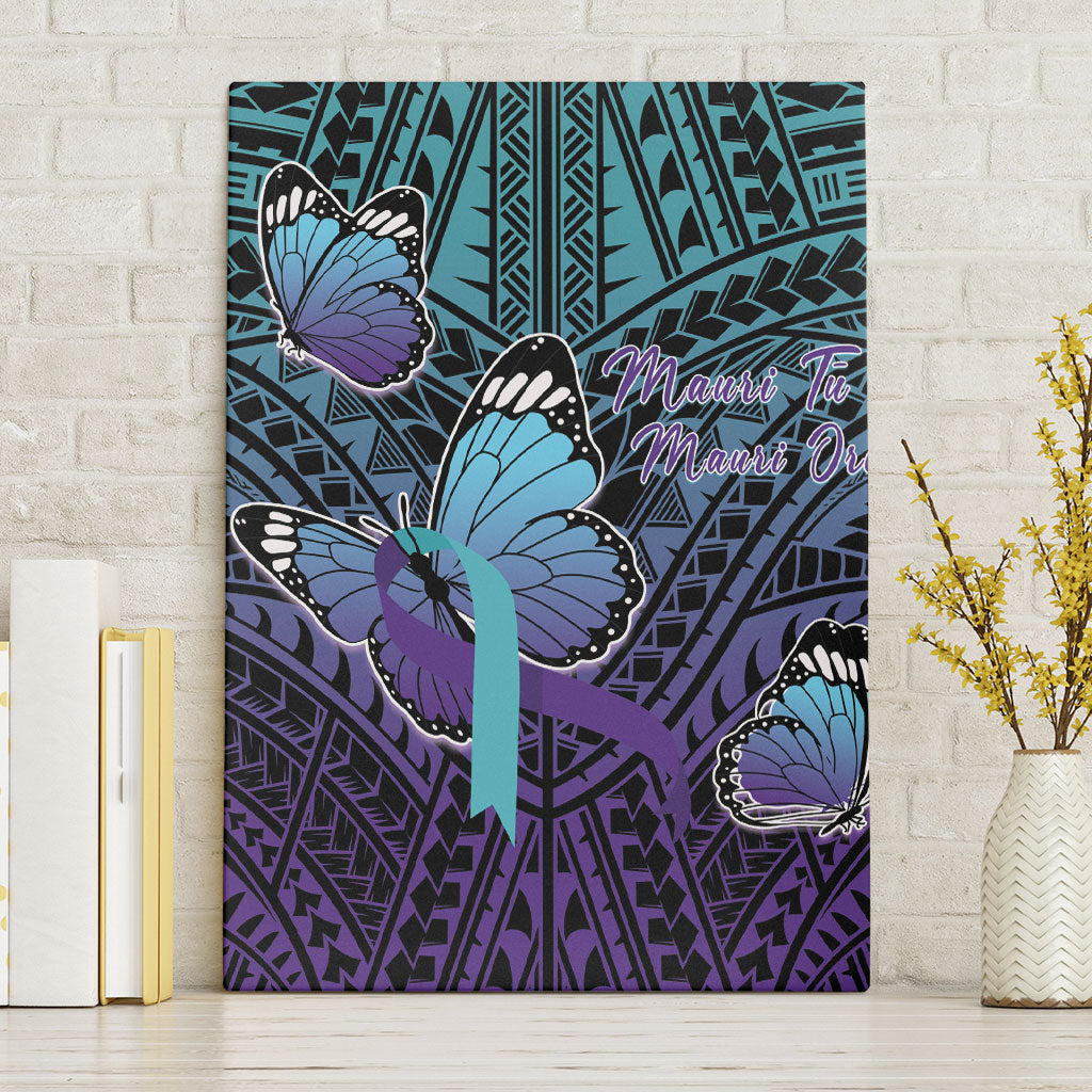 New Zealand Suicide Prevention Month Canvas Wall Art Maori Mauri Tu Mauri Ora Polynesian Pattern LT22 Without Frame Teal - Polynesian Pride