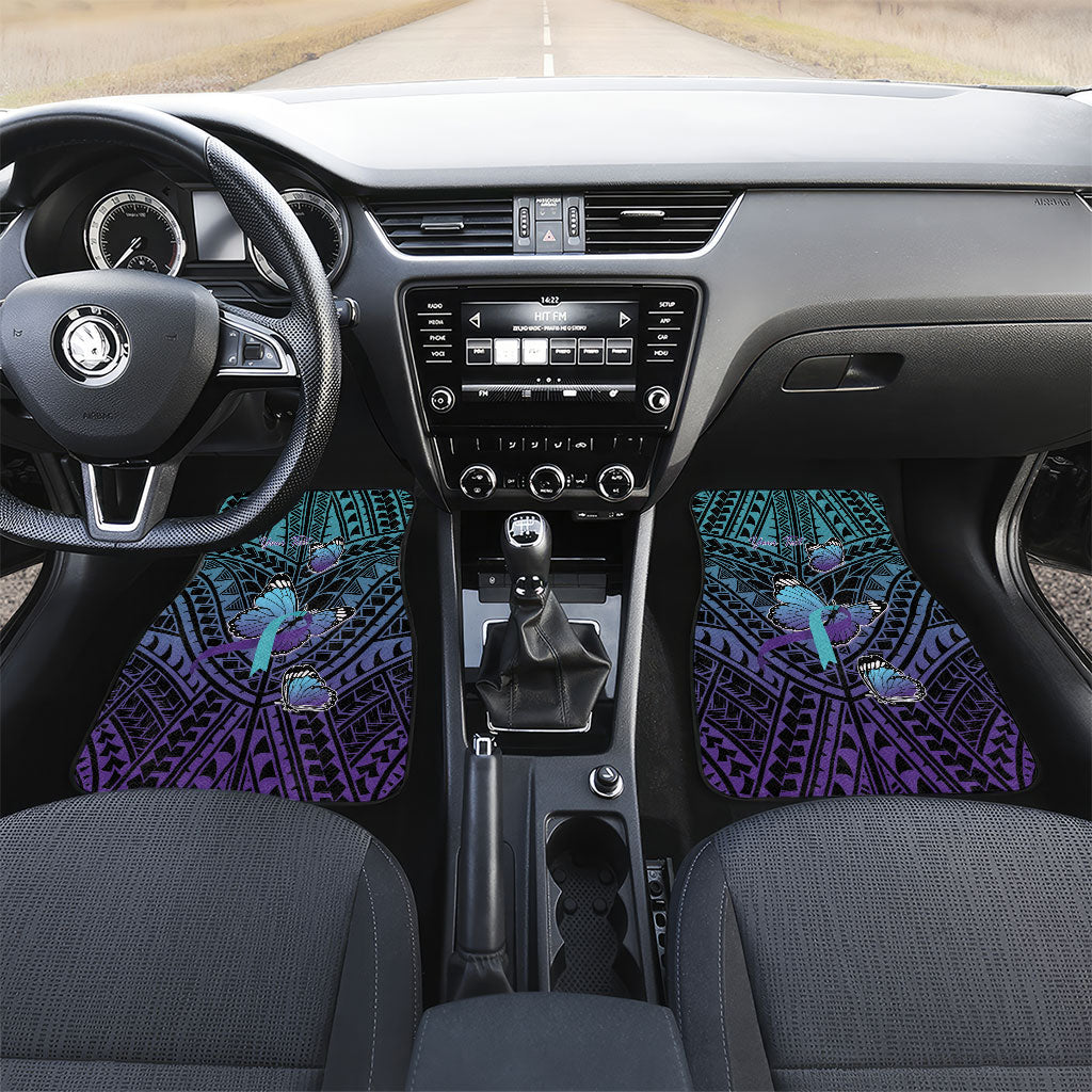 Personalised New Zealand Suicide Prevention Month Car Mats Maori Mauri Tu Mauri Ora Polynesian Pattern LT22 Set 2pcs - Front Teal - Polynesian Pride