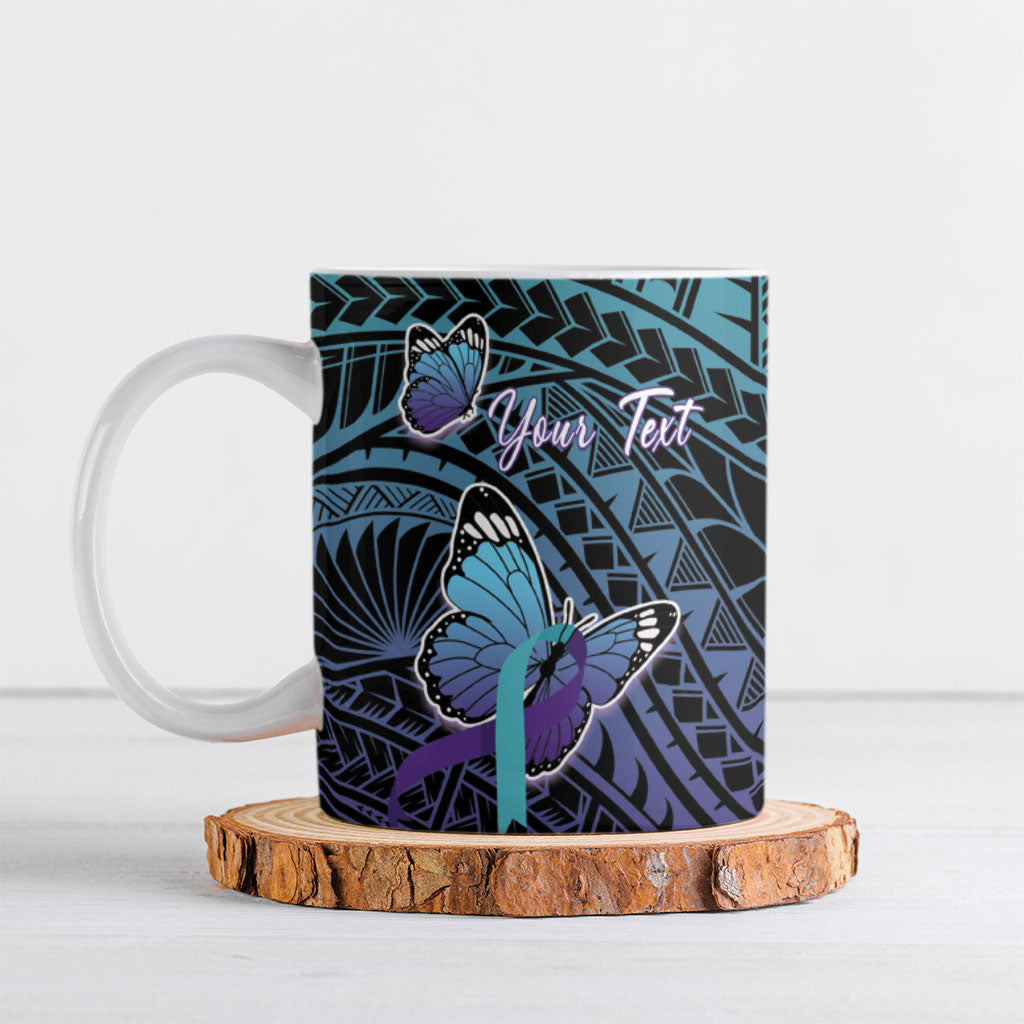 Personalised New Zealand Suicide Prevention Month Ceramic Mug Maori Mauri Tu Mauri Ora Polynesian Pattern LT22 Teal - Polynesian Pride