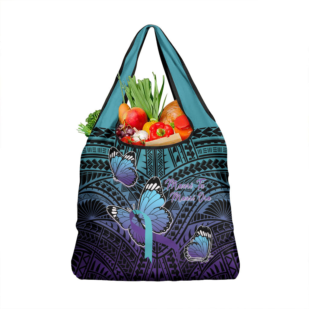 New Zealand Suicide Prevention Month Grocery Bag Maori Mauri Tu Mauri Ora Polynesian Pattern