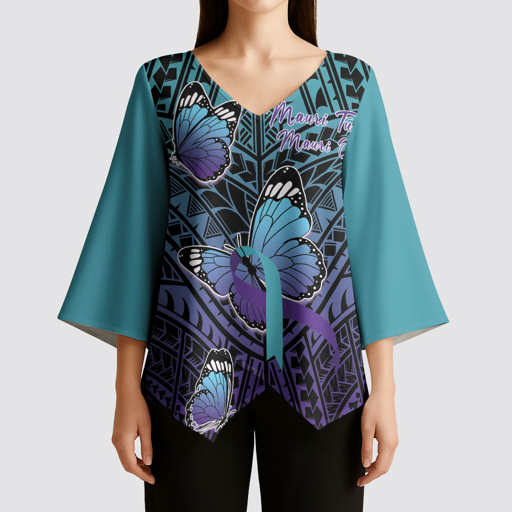 Personalised New Zealand Suicide Prevention Month Kimono Sleeve Blouse Maori Mauri Tu Mauri Ora Polynesian Pattern LT22 - Polynesian Pride