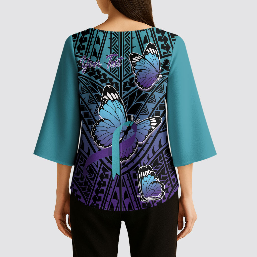 Personalised New Zealand Suicide Prevention Month Kimono Sleeve Blouse Maori Mauri Tu Mauri Ora Polynesian Pattern LT22 - Polynesian Pride