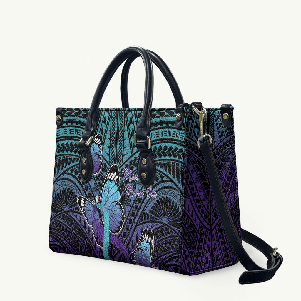 New Zealand Suicide Prevention Month Leather Bag Maori Mauri Tu Mauri Ora Polynesian Pattern