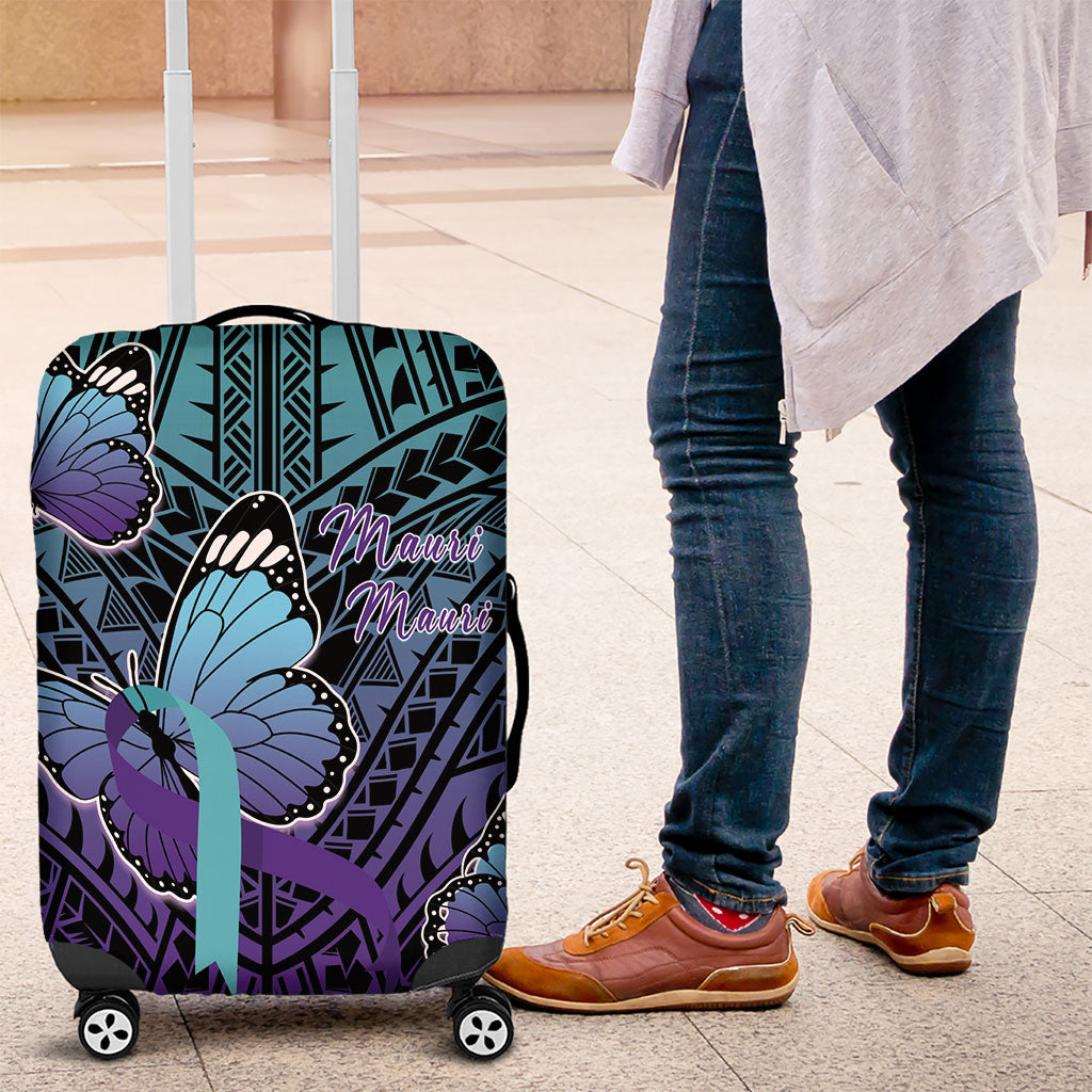 New Zealand Suicide Prevention Month Luggage Cover Maori Mauri Tu Mauri Ora Polynesian Pattern LT22 Teal - Polynesian Pride