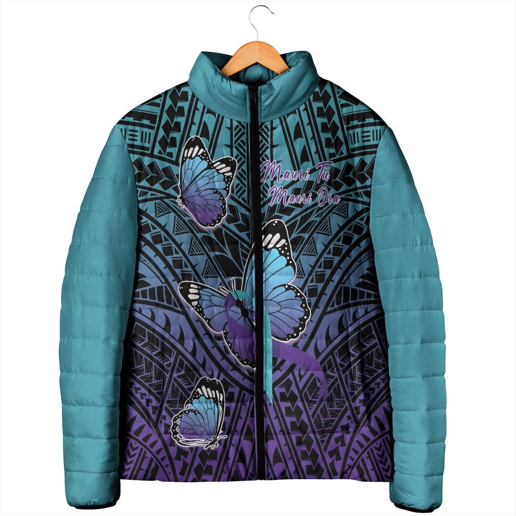 Personalised New Zealand Suicide Prevention Month Padded Jacket Maori Mauri Tu Mauri Ora Polynesian Pattern LT22 - Polynesian Pride
