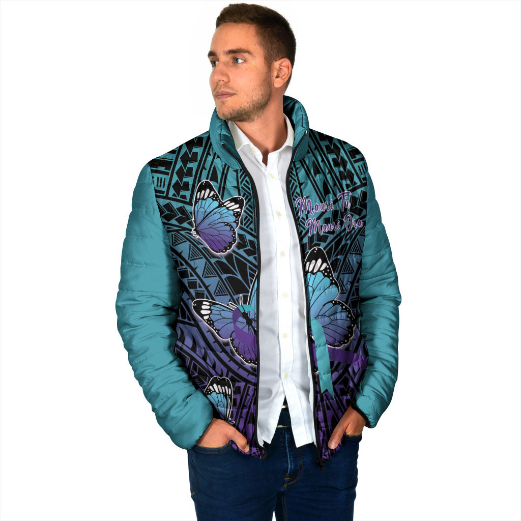 Personalised New Zealand Suicide Prevention Month Padded Jacket Maori Mauri Tu Mauri Ora Polynesian Pattern LT22 - Polynesian Pride