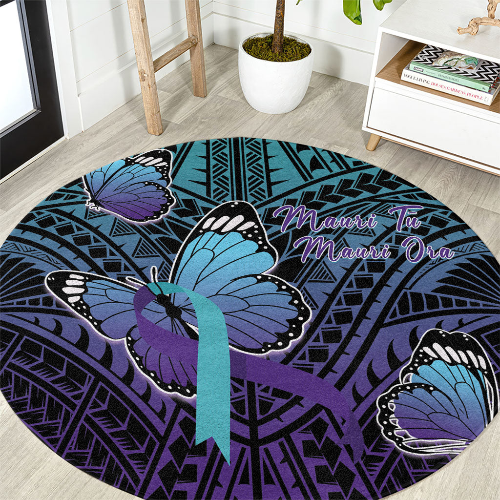 New Zealand Suicide Prevention Month Round Carpet Maori Mauri Tu Mauri Ora Polynesian Pattern