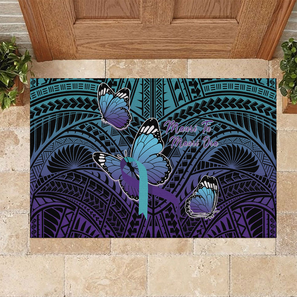 New Zealand Suicide Prevention Month Rubber Doormat Maori Mauri Tu Mauri Ora Polynesian Pattern