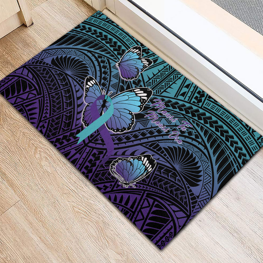 New Zealand Suicide Prevention Month Rubber Doormat Maori Mauri Tu Mauri Ora Polynesian Pattern LT22 - Polynesian Pride