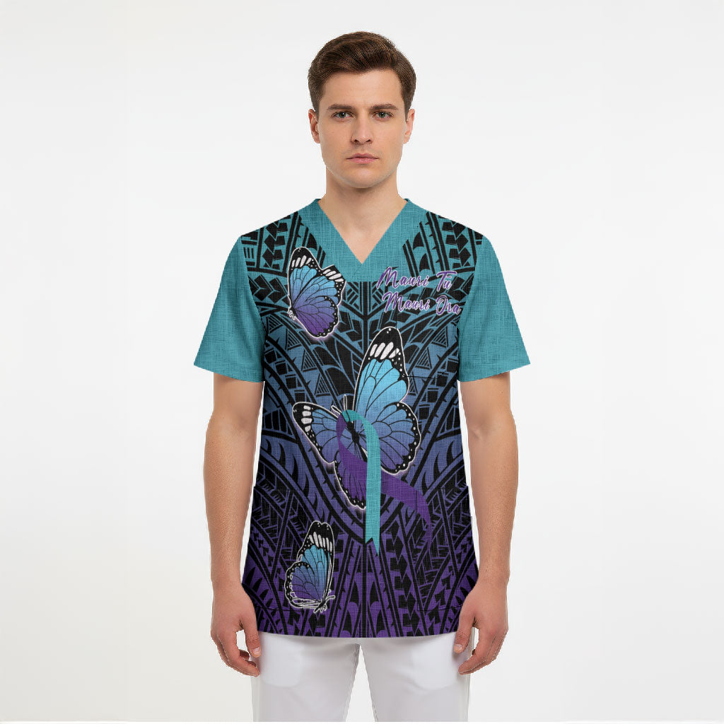 Personalised New Zealand Suicide Prevention Month Scrub Top Maori Mauri Tu Mauri Ora Polynesian Pattern LT22 - Polynesian Pride