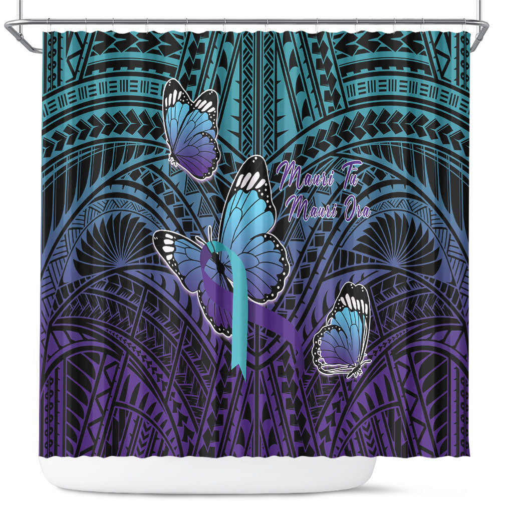 New Zealand Suicide Prevention Month Shower Curtain Maori Mauri Tu Mauri Ora Polynesian Pattern