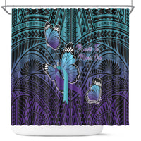 New Zealand Suicide Prevention Month Shower Curtain Maori Mauri Tu Mauri Ora Polynesian Pattern LT22 Teal - Polynesian Pride