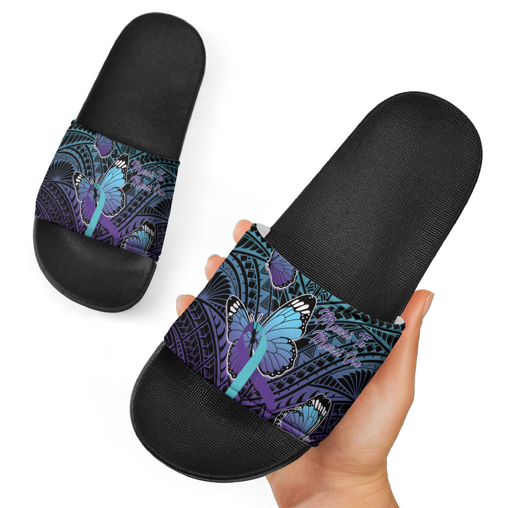 New Zealand Suicide Prevention Month Slide Sandals Maori Mauri Tu Mauri Ora Polynesian Pattern LT22 - Polynesian Pride