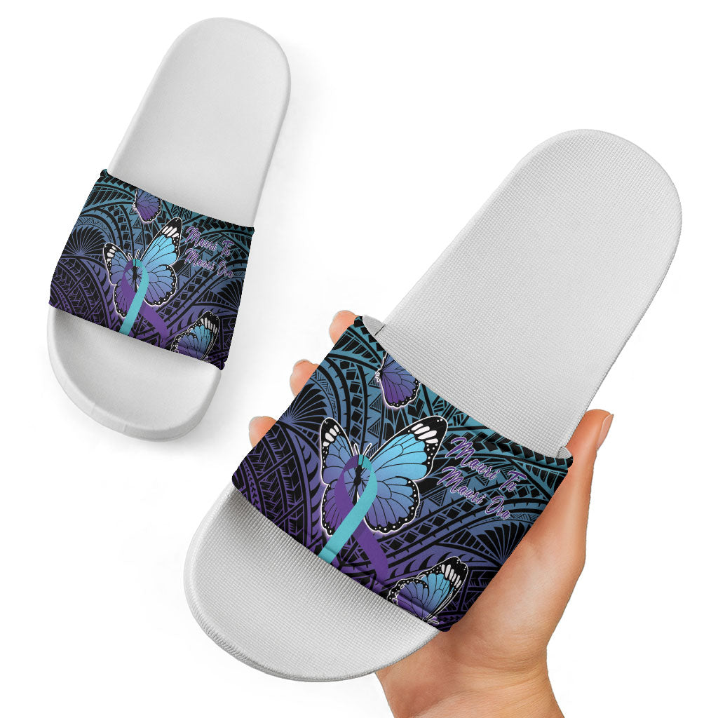 New Zealand Suicide Prevention Month Slide Sandals Maori Mauri Tu Mauri Ora Polynesian Pattern LT22 - Polynesian Pride