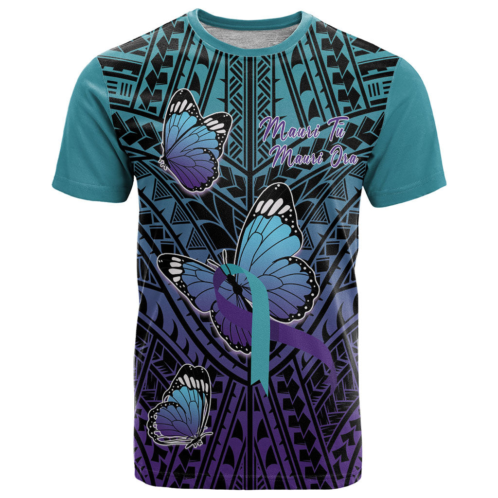 Personalised New Zealand Suicide Prevention Month T Shirt Maori Mauri Tu Mauri Ora Polynesian Pattern