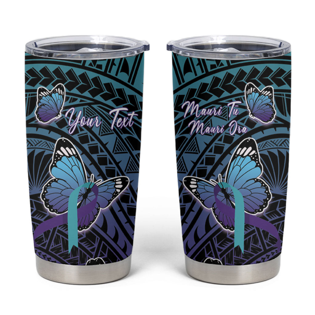 Personalised New Zealand Suicide Prevention Month Tumbler Cup Maori Mauri Tu Mauri Ora Polynesian Pattern LT22 Teal - Polynesian Pride