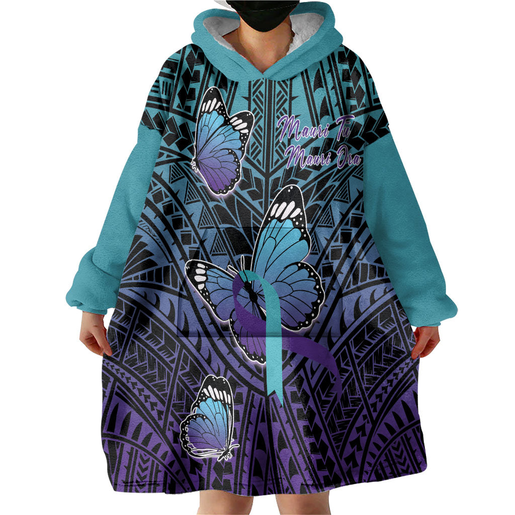Personalised New Zealand Suicide Prevention Month Wearable Blanket Hoodie Maori Mauri Tu Mauri Ora Polynesian Pattern LT22 - Polynesian Pride