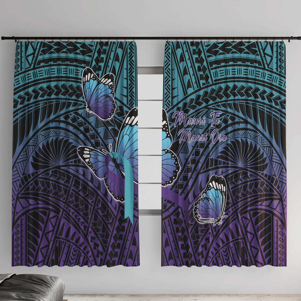 New Zealand Suicide Prevention Month Window Curtain Maori Mauri Tu Mauri Ora Polynesian Pattern