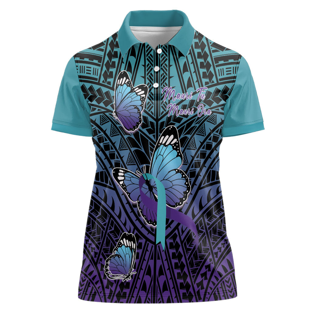 Personalised New Zealand Suicide Prevention Month Women Polo Shirt Maori Mauri Tu Mauri Ora Polynesian Pattern LT22 Female Teal - Polynesian Pride