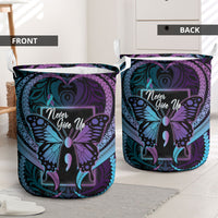 Polynesia Suicide Prevention Month Laundry Basket Semicolon Butterfly Never Give Up Polynesian Pattern LT22 - Polynesian Pride