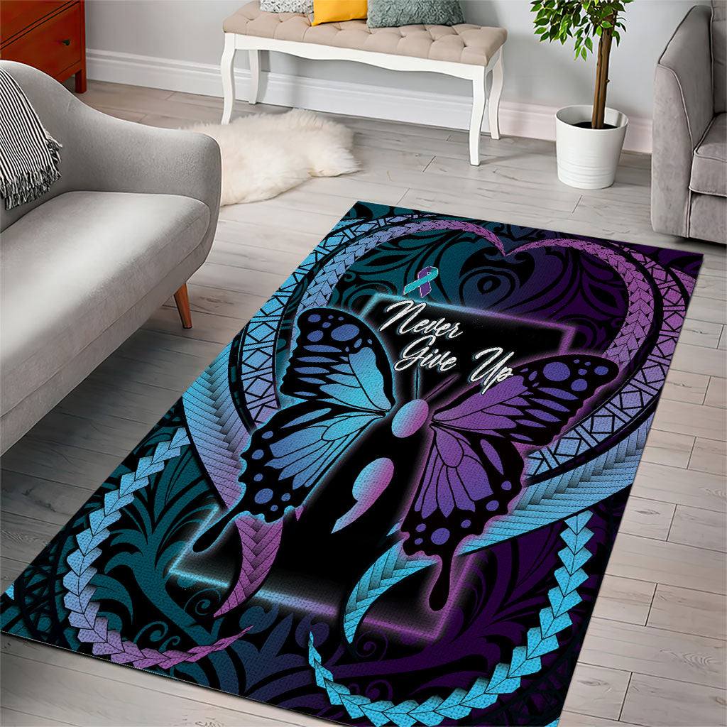 Polynesia Suicide Prevention Month Area Rug Semicolon Butterfly Never Give Up Polynesian Pattern LT22 - Polynesian Pride