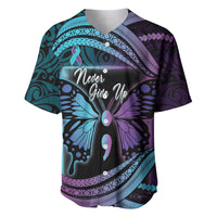 Personalised Polynesia Suicide Prevention Month Baseball Jersey Semicolon Butterfly Never Give Up Polynesian Pattern LT22 Teal - Polynesian Pride