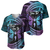 Personalised Polynesia Suicide Prevention Month Baseball Jersey Semicolon Butterfly Never Give Up Polynesian Pattern LT22 - Polynesian Pride