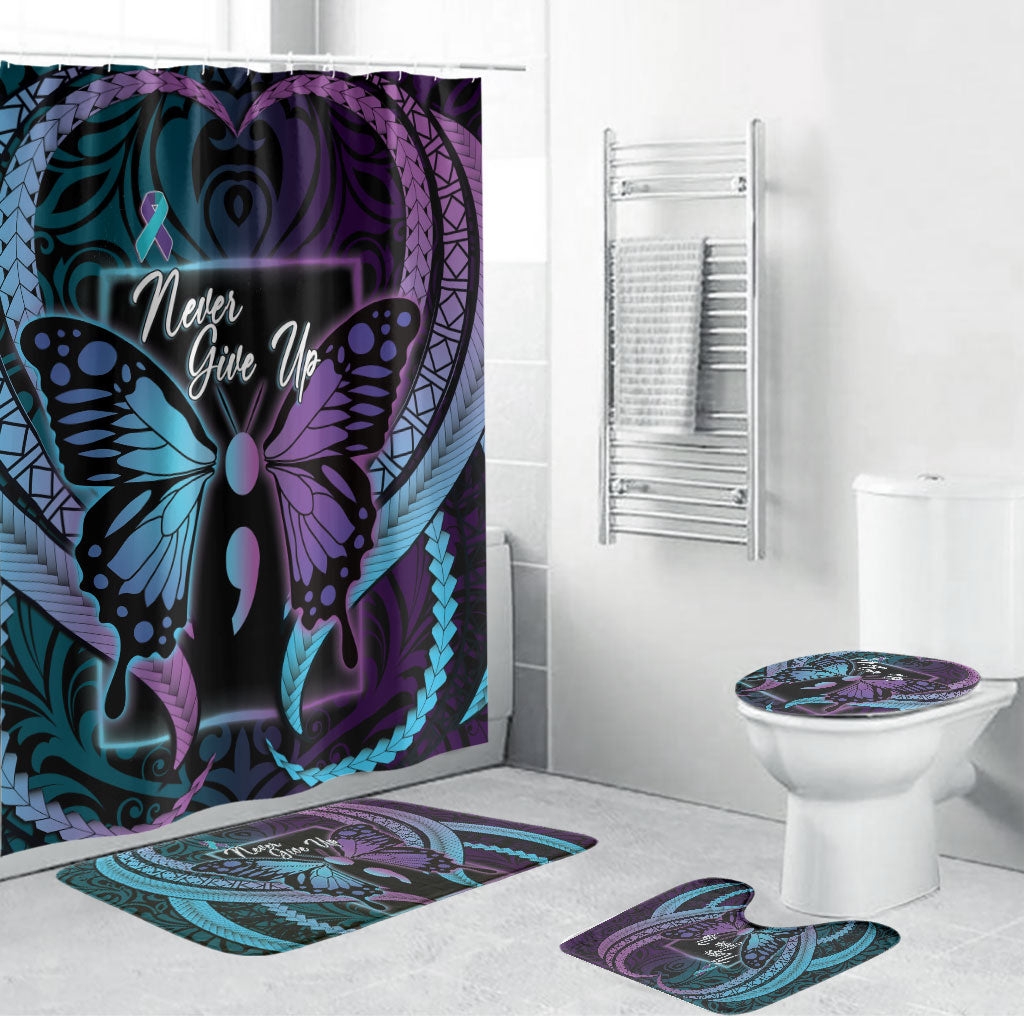 Polynesia Suicide Prevention Month Bathroom Set Semicolon Butterfly Never Give Up Polynesian Pattern LT22 Bathroom Set (4 pcs) Teal - Polynesian Pride