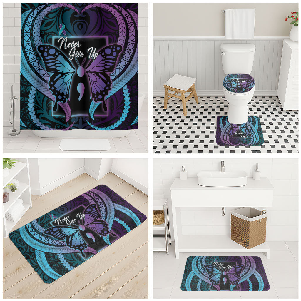 Polynesia Suicide Prevention Month Bathroom Set Semicolon Butterfly Never Give Up Polynesian Pattern LT22 - Polynesian Pride