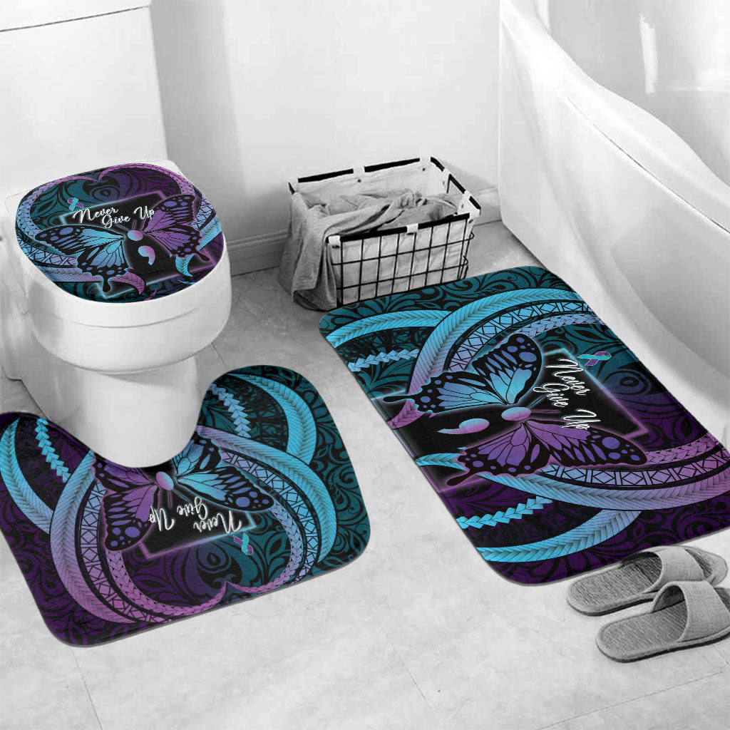 Polynesia Suicide Prevention Month Bathroom Set Semicolon Butterfly Never Give Up Polynesian Pattern LT22 Mat Set Only (3 pcs) One Size Teal - Polynesian Pride