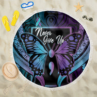 Polynesia Suicide Prevention Month Beach Blanket Semicolon Butterfly Never Give Up Polynesian Pattern LT22 One Size 150cm Teal - Polynesian Pride