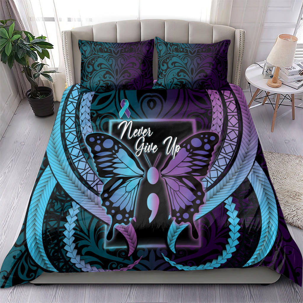 Polynesia Suicide Prevention Month Bedding Set Semicolon Butterfly Never Give Up Polynesian Pattern LT22 - Polynesian Pride