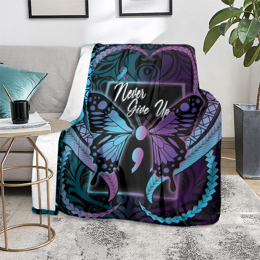 Polynesia Suicide Prevention Month Blanket Semicolon Butterfly Never Give Up Polynesian Pattern LT22 - Polynesian Pride