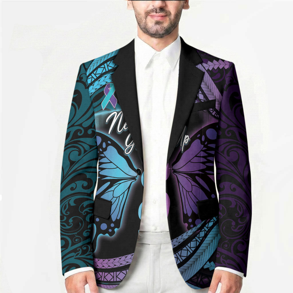 Personalised Polynesia Suicide Prevention Month Blazer Semicolon Butterfly Never Give Up Polynesian Pattern LT22 - Polynesian Pride