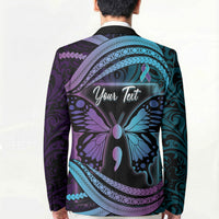 Personalised Polynesia Suicide Prevention Month Blazer Semicolon Butterfly Never Give Up Polynesian Pattern LT22 - Polynesian Pride