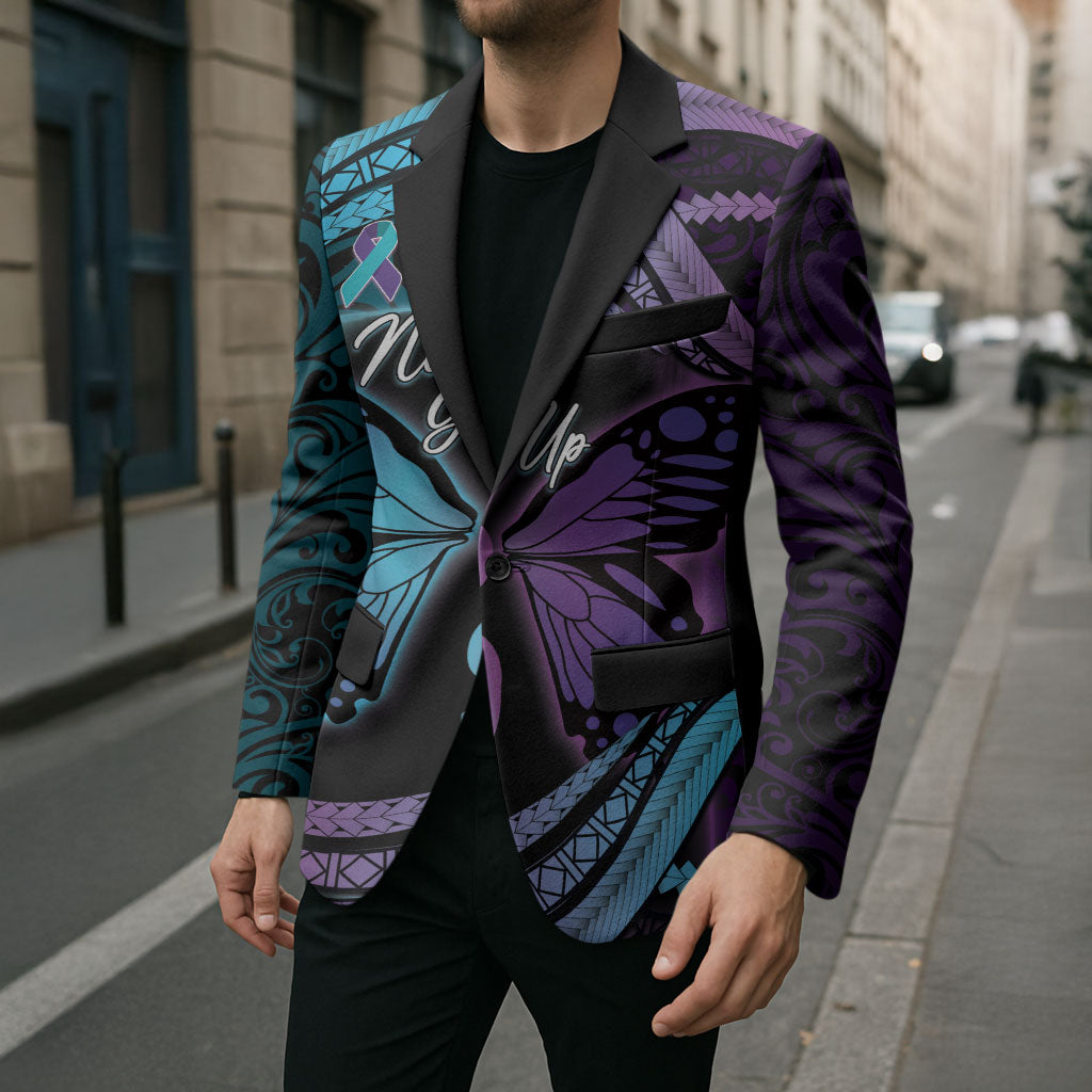 Personalised Polynesia Suicide Prevention Month Blazer Semicolon Butterfly Never Give Up Polynesian Pattern LT22 - Polynesian Pride