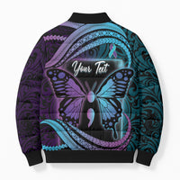 Personalised Polynesia Suicide Prevention Month Bomber Puffer Jacket Semicolon Butterfly Never Give Up Polynesian Pattern LT22 - Polynesian Pride
